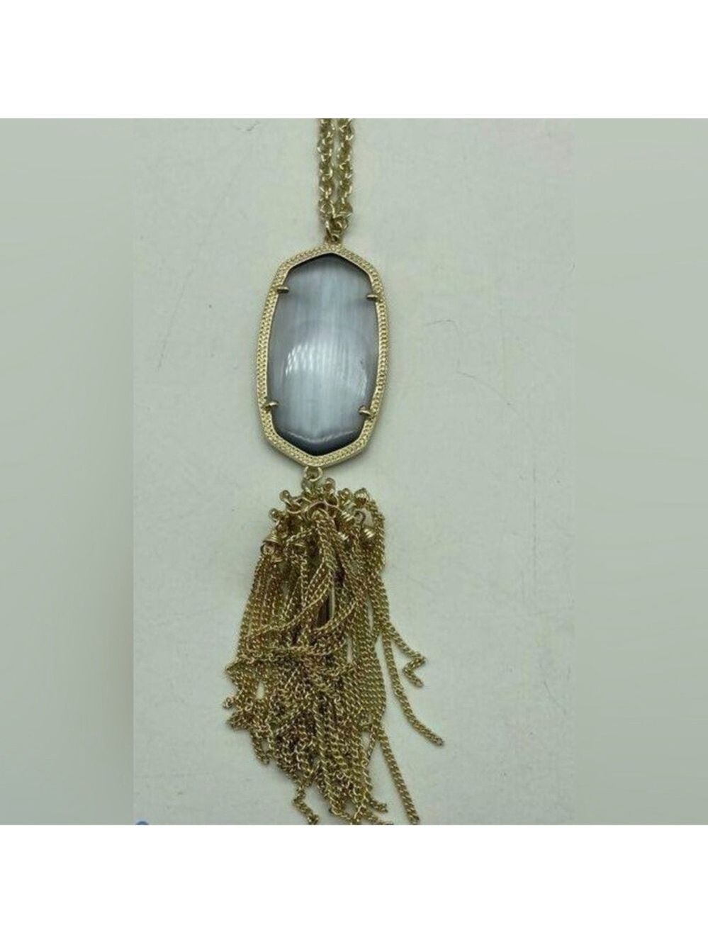 Kendra Scott Rayne Long Goldtone Pendant with Slate Gray Stone EUC